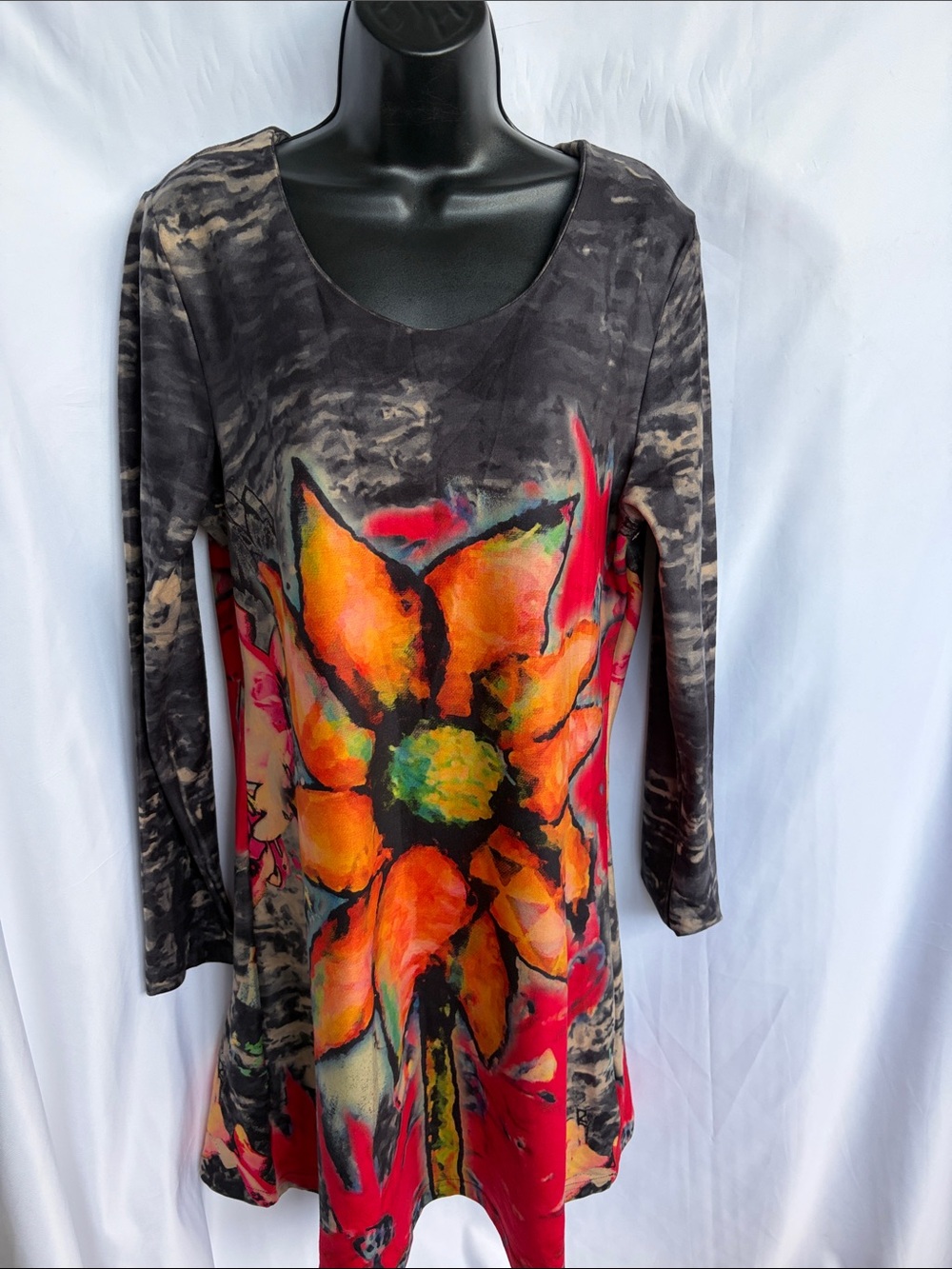 Radzoli fall floral long sleeve dress, L, 19” PTP, 34”L